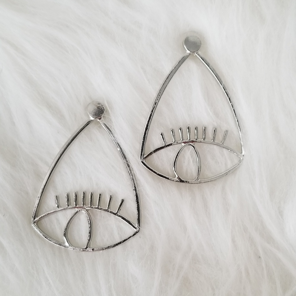 3/$30 Silver Evil Eye Statement Earrings - Picture 2 of 3
